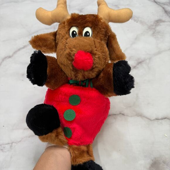 Vintage Santa's Best Reindeer Hand Puppet 15" Christmas Red Nose Plush - Picture 6 of 6